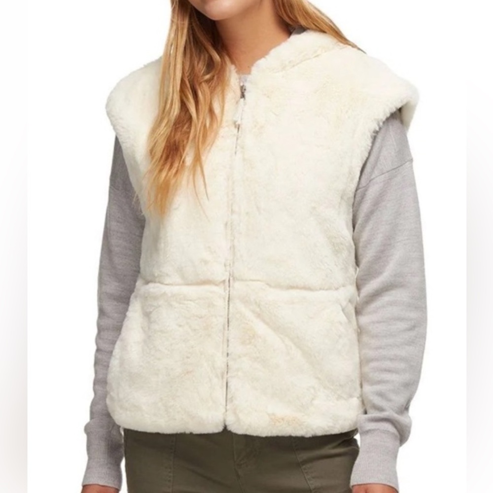Patagonia Lunar Frost Hooded Vest Women’s Medium Ivory Cream Full Zip Fleece